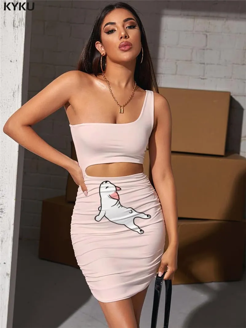 Animal Dress Women Dog 3d Print Lovely Halter Sleeveless Harajuku Bodycon Dress