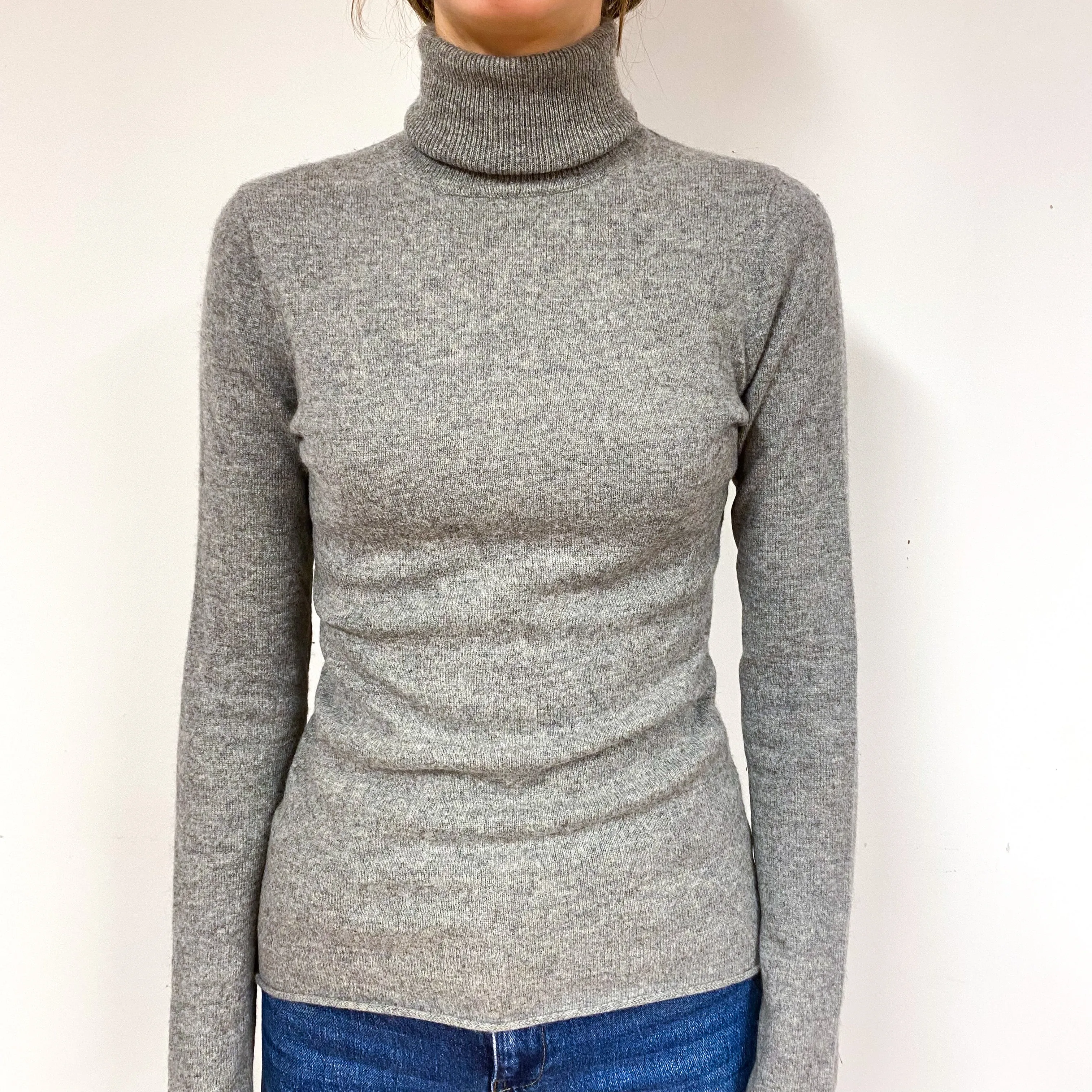 Ash Grey Cashmere Polo Neck Jumper Extra Small