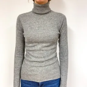 Ash Grey Cashmere Polo Neck Jumper Extra Small