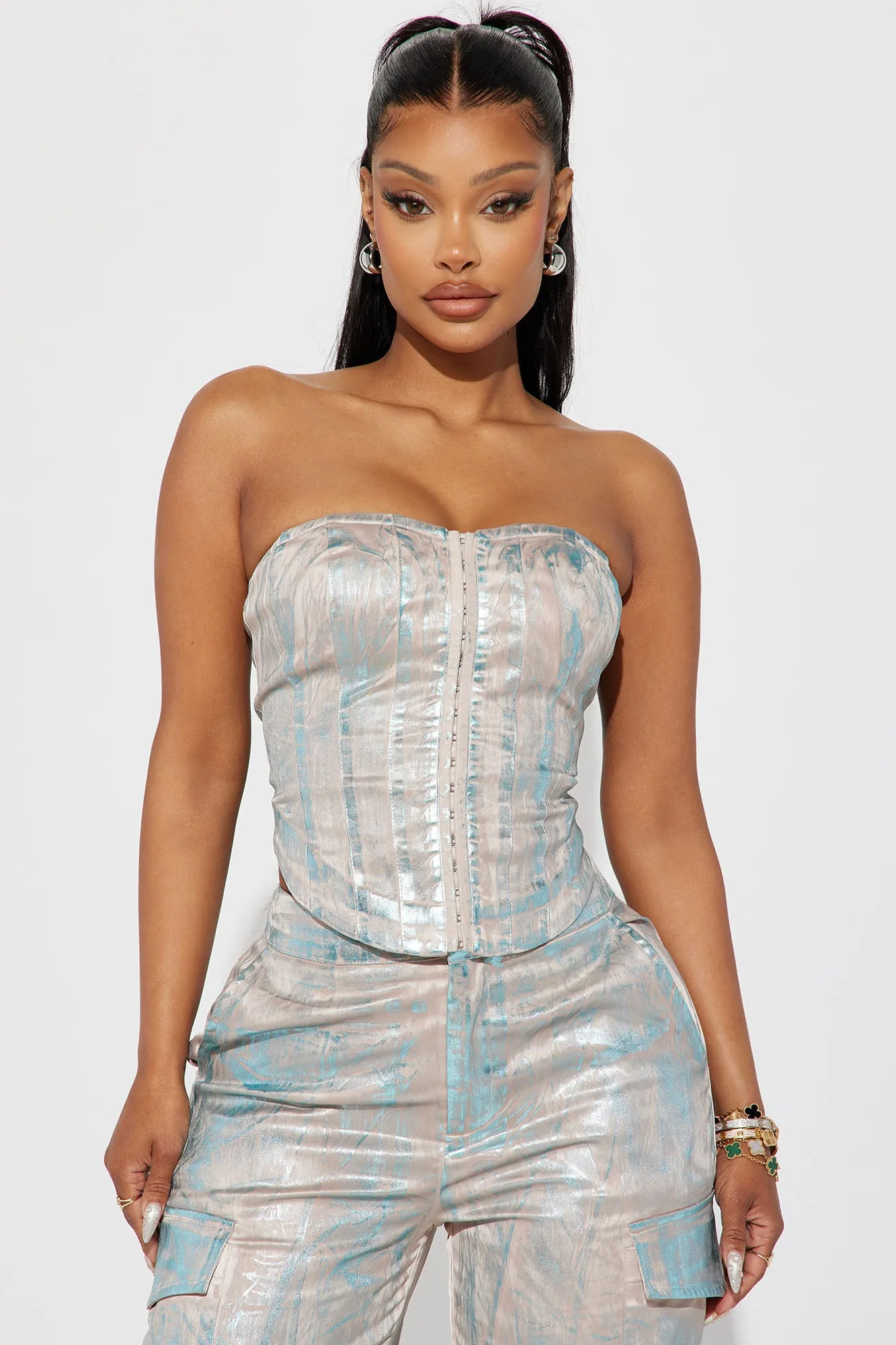 Ava Metallic Pant Set - Taupe