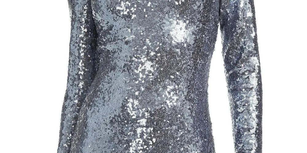 B Darlin Women's Gray Sequined Cut Out Long Sleeve Mock Short Body Con Cocktail Dress Charcoal Size 13-14