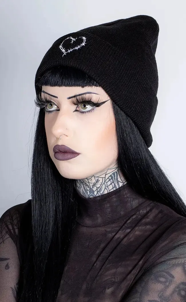 Barbed Heart Black Beanie