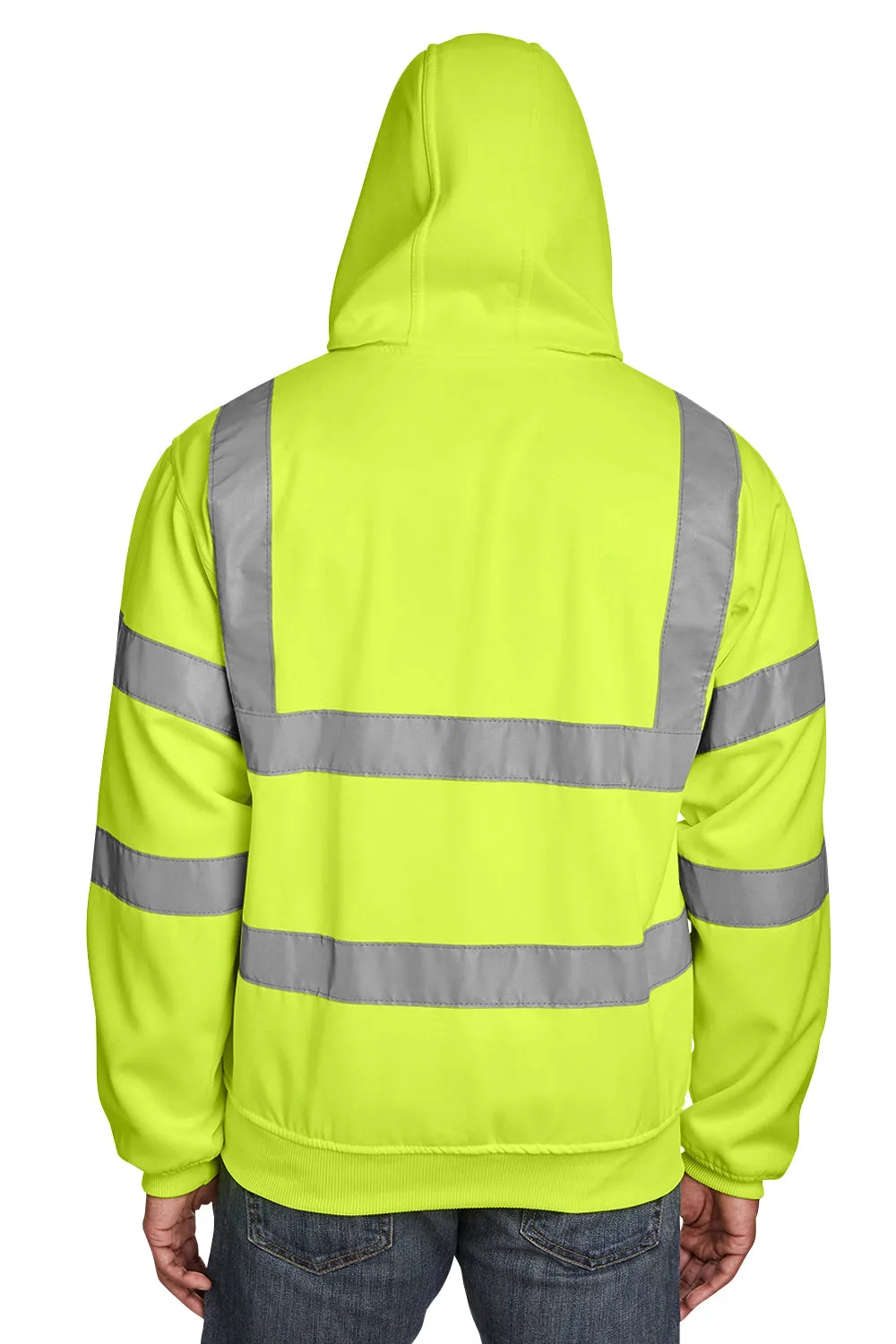 Berne Mens High Visibility Fleece Full Zip Hooded Sweatshirt Hoodie w/ Pockets - Safety Yellow