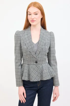 Black & White Patterned Peplum Blazer