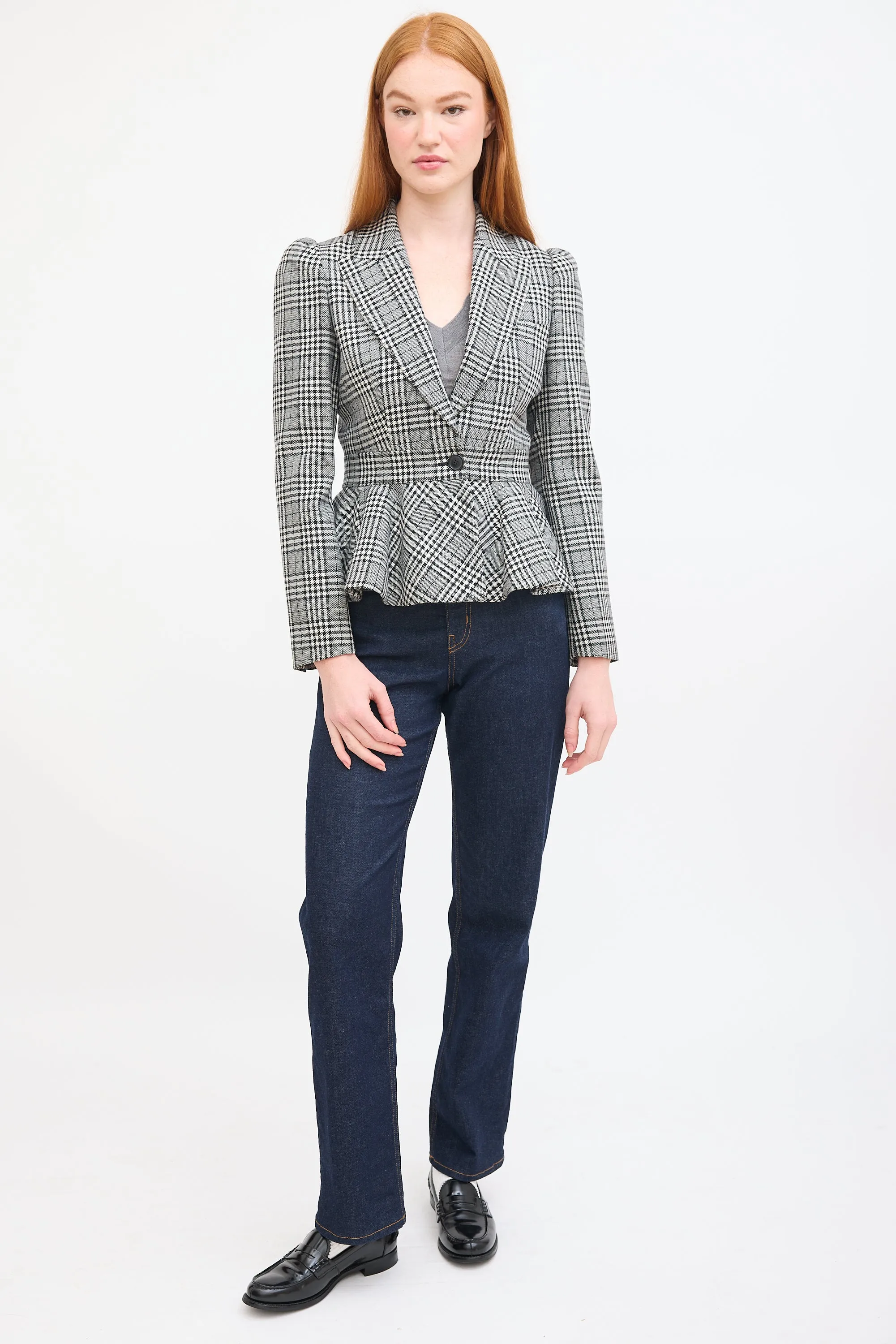 Black & White Patterned Peplum Blazer