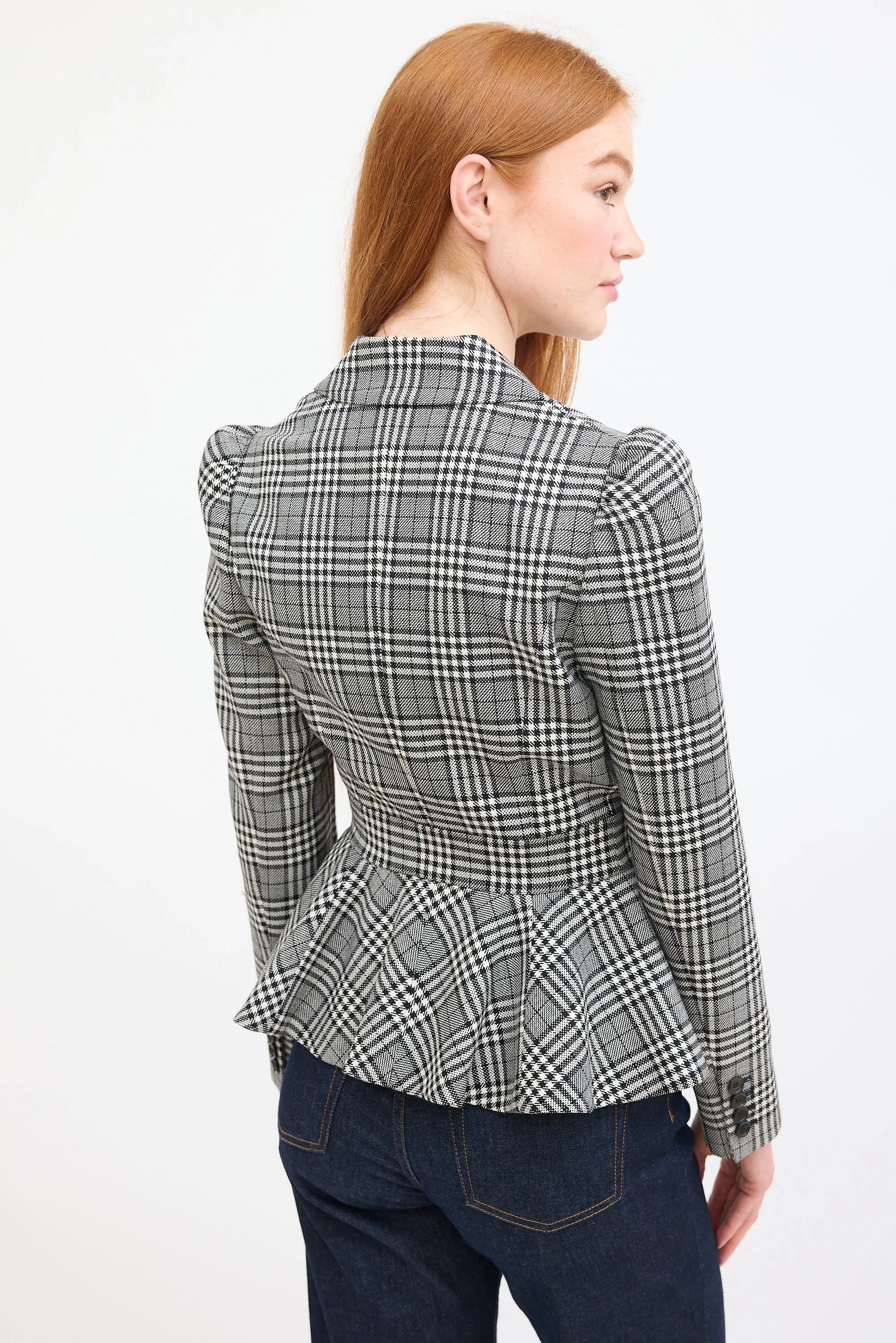 Black & White Patterned Peplum Blazer
