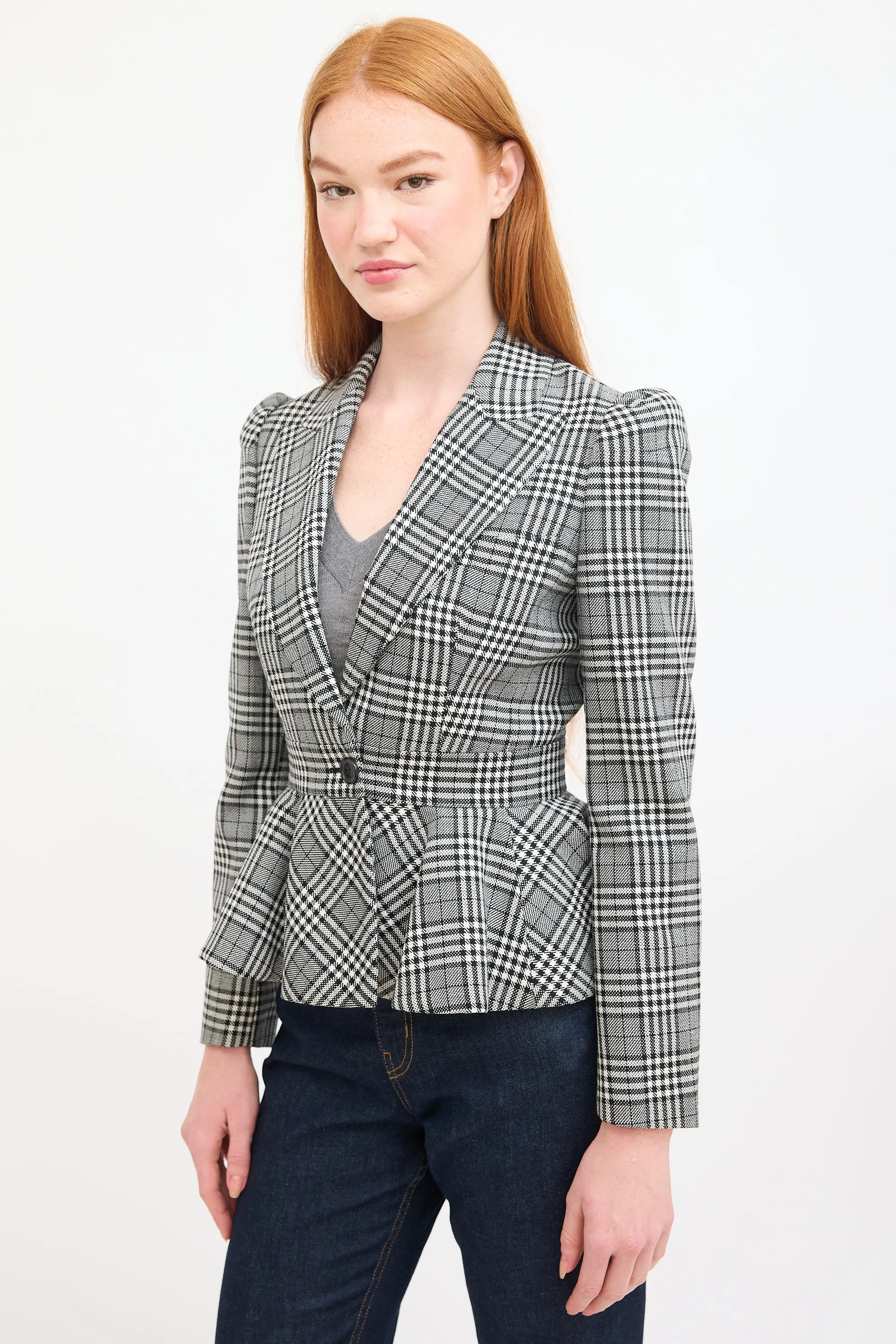 Black & White Patterned Peplum Blazer