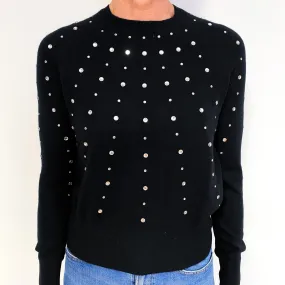 Black Diamanté Embellished Cashmere Crew Neck Jumper Medium