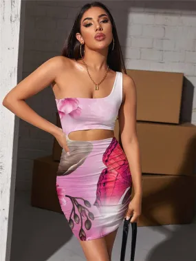 Butterfly Dress Women Animal Hollow out Dresses Flower Bodycon Dress Pink Pleating