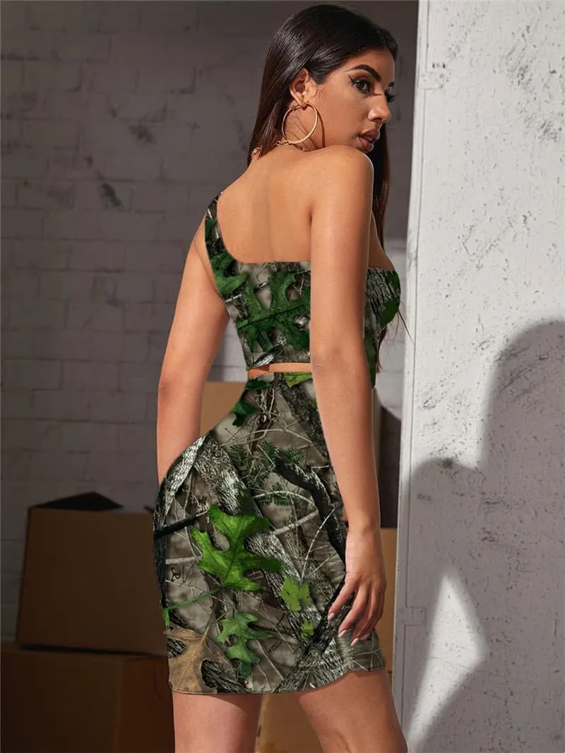 Camouflage Dress Women Abstract Bodycon Dress Psychedelic Halter Sleeveless Harajuku Hollow out Dresses