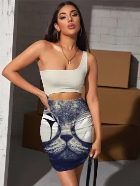 Cat Dress Women Animal 3d Print Lovely Pleating Hip Hop Vestido Sexy Rock Bodycon Dress
