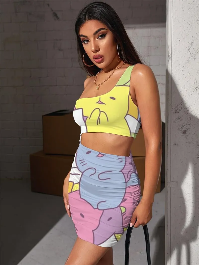 Cat Dress Women Animal Hollow out Dresses Colorful Bodycon Dress Lovely Pleating