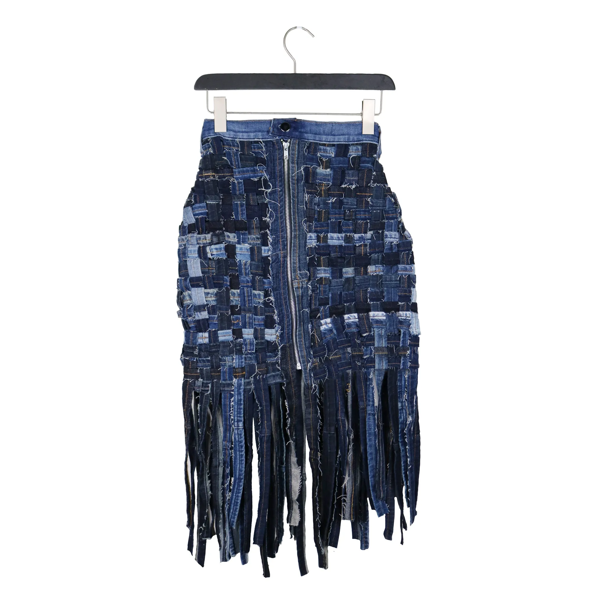 Dizzy On The Comedown - Upcycled denim basketweave skirt