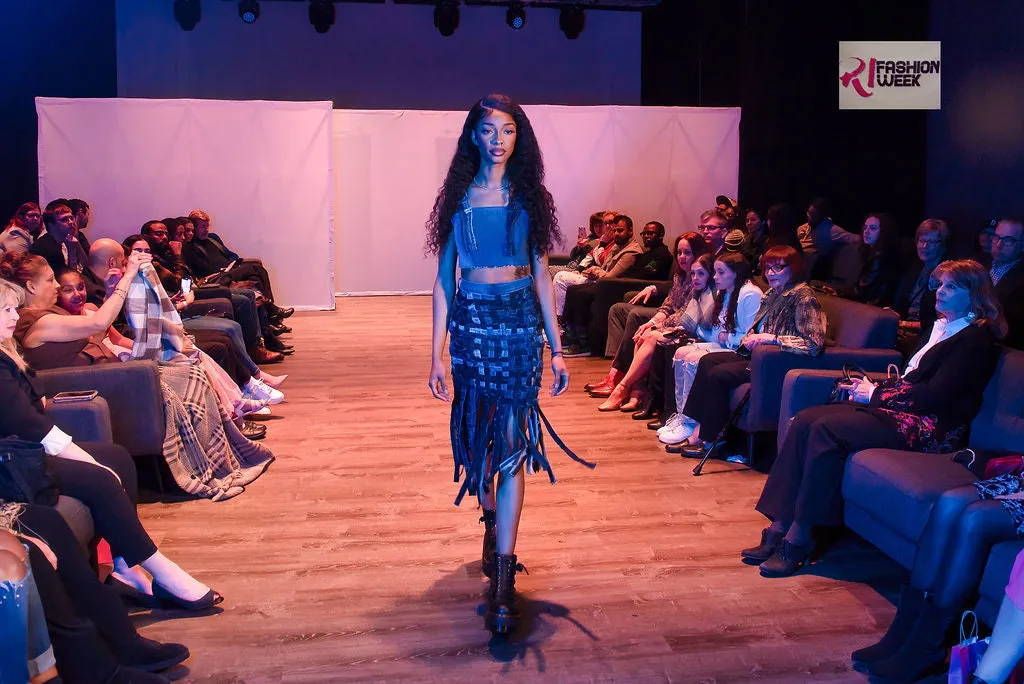 Dizzy On The Comedown - Upcycled denim basketweave skirt