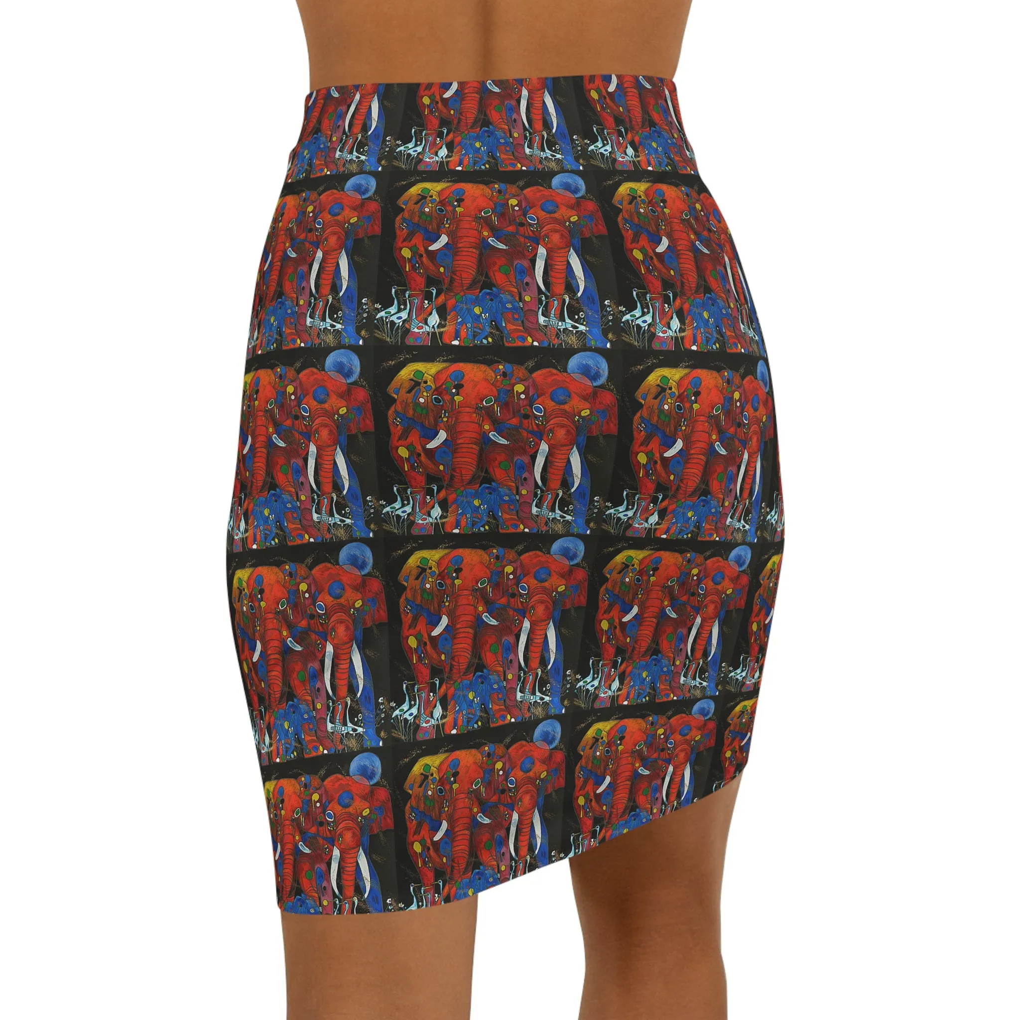 Elephants, Women's Mid-Waist Pencil Skirt (AOP)