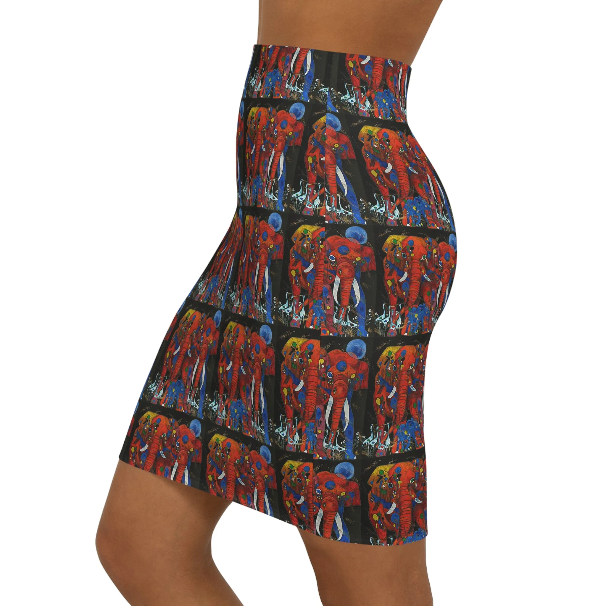 Elephants, Women's Mid-Waist Pencil Skirt (AOP)