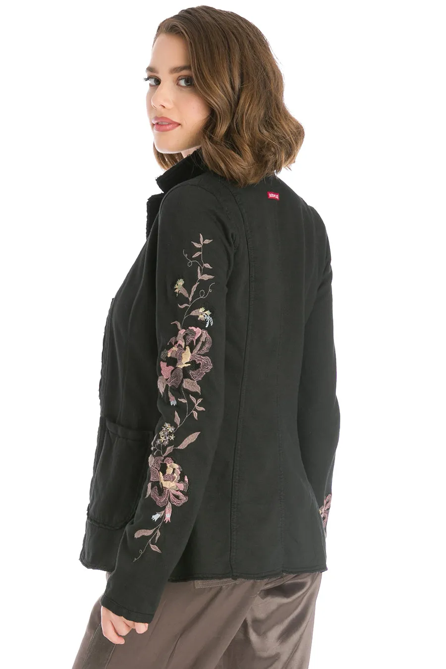 Embroidered Snap Front Fleece Blazer