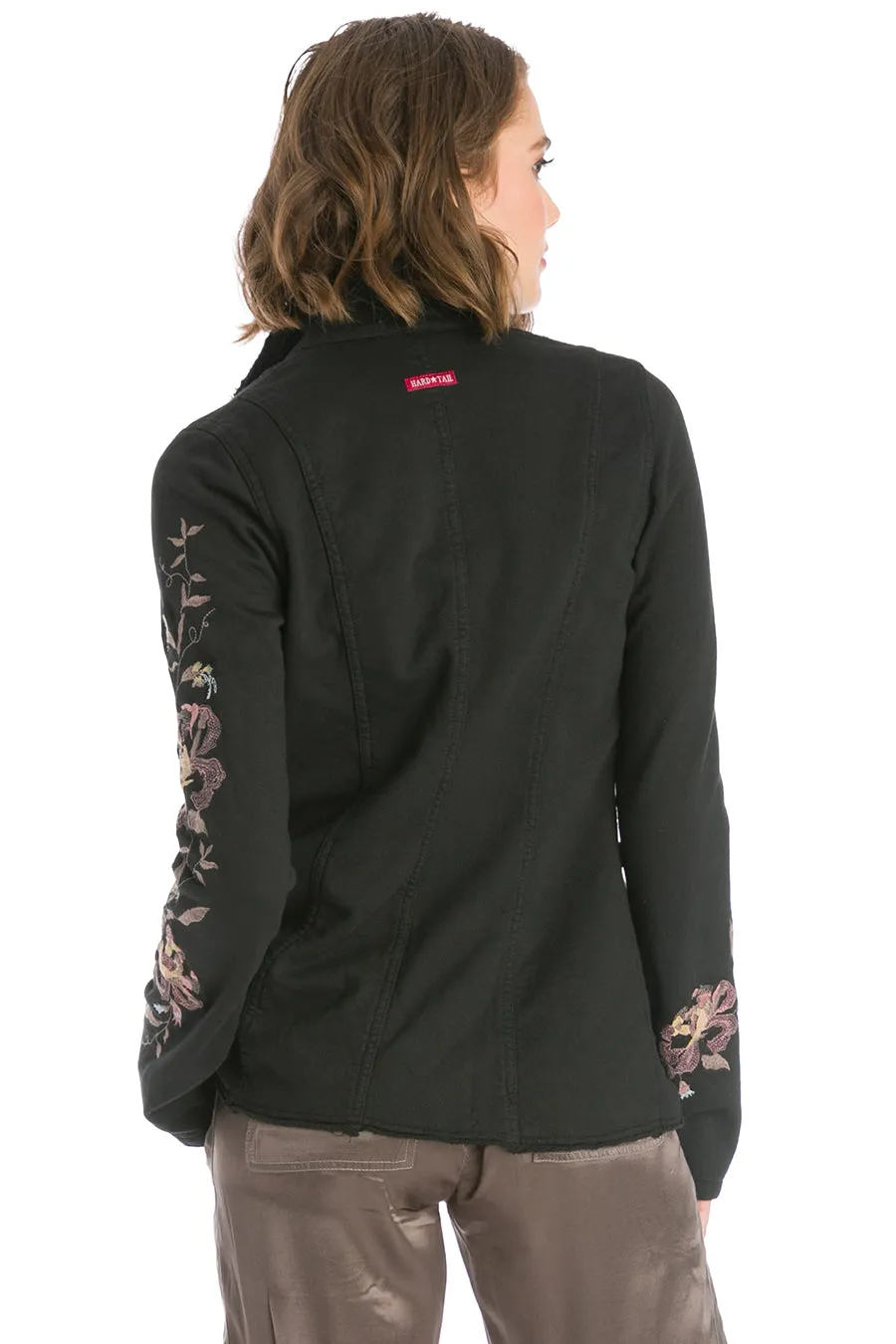 Embroidered Snap Front Fleece Blazer
