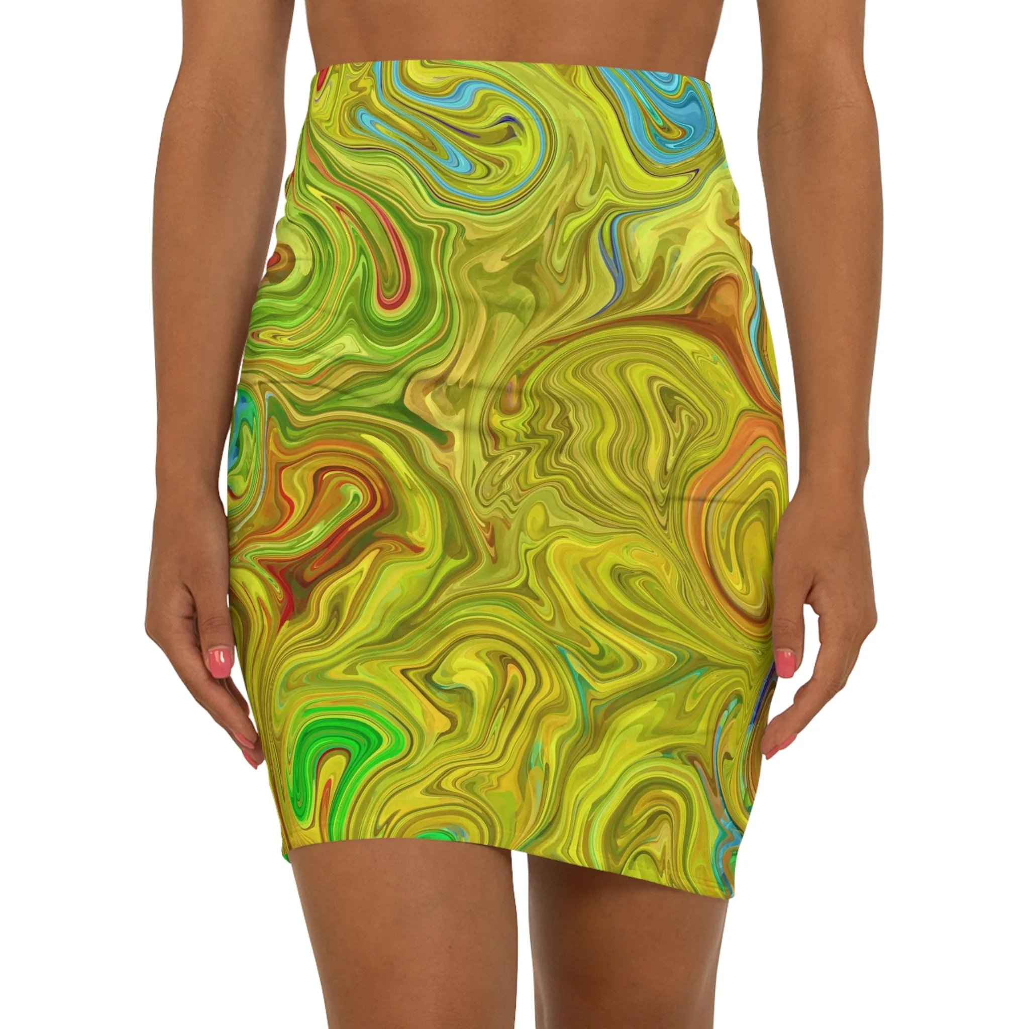 Epoxy Pour, Women's Mid-Waist Pencil Skirt (AOP)