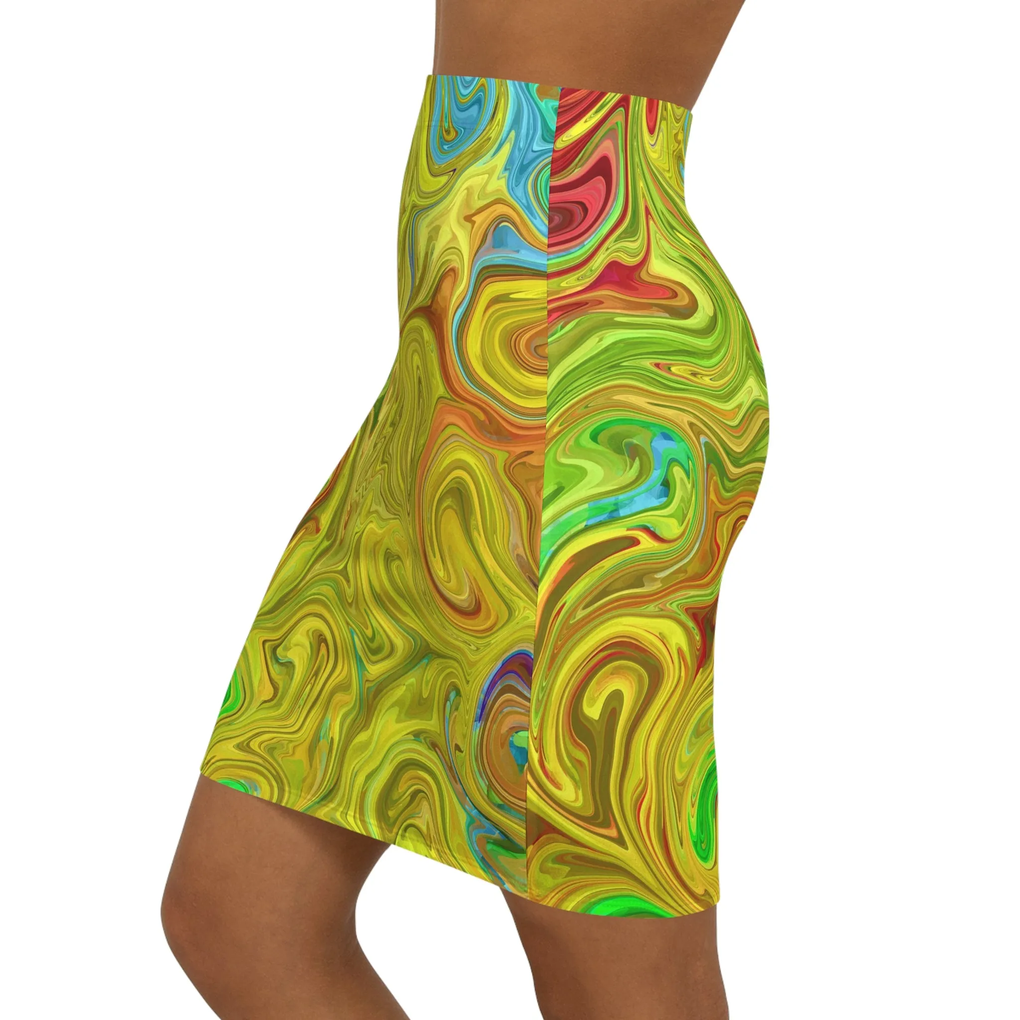 Epoxy Pour, Women's Mid-Waist Pencil Skirt (AOP)