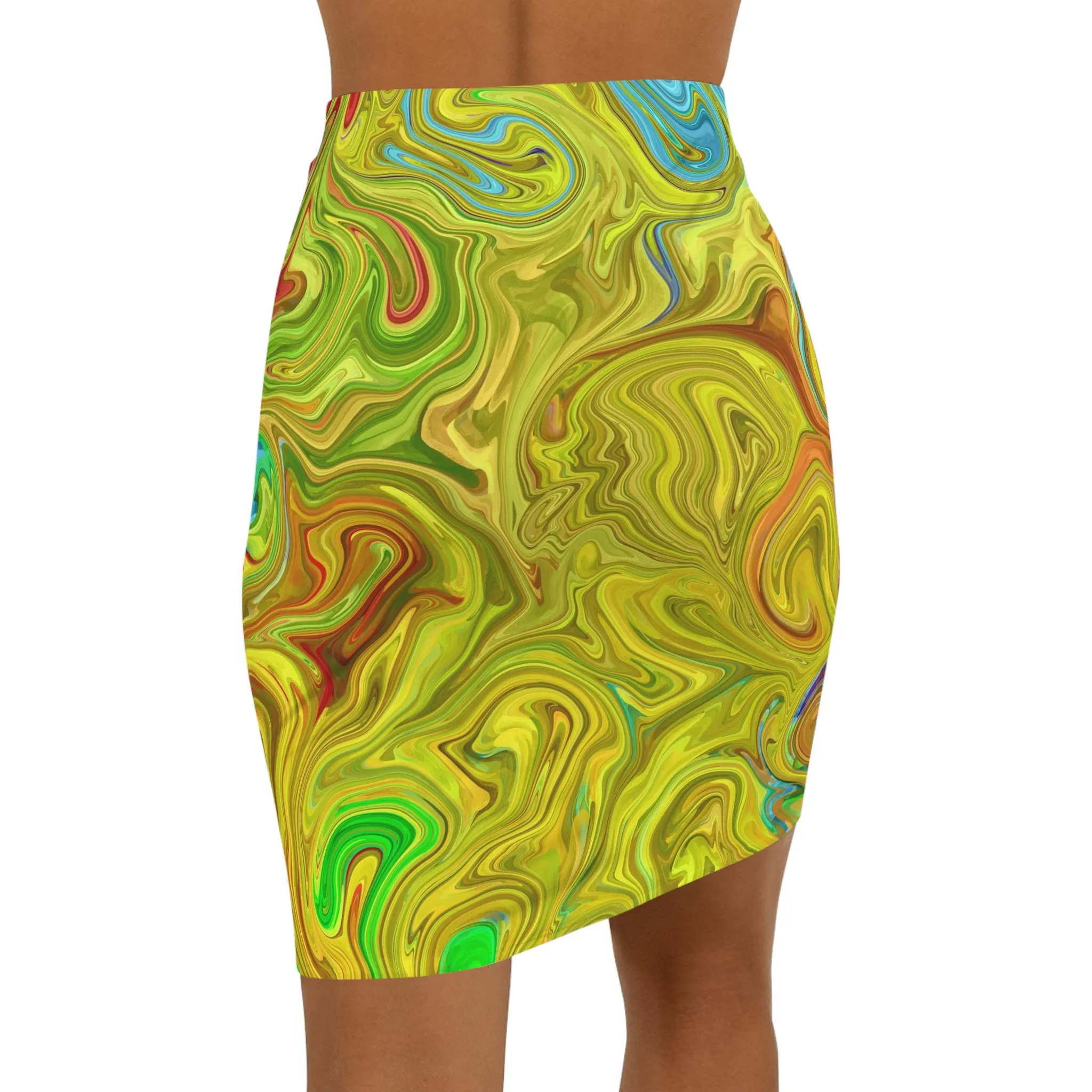 Epoxy Pour, Women's Mid-Waist Pencil Skirt (AOP)