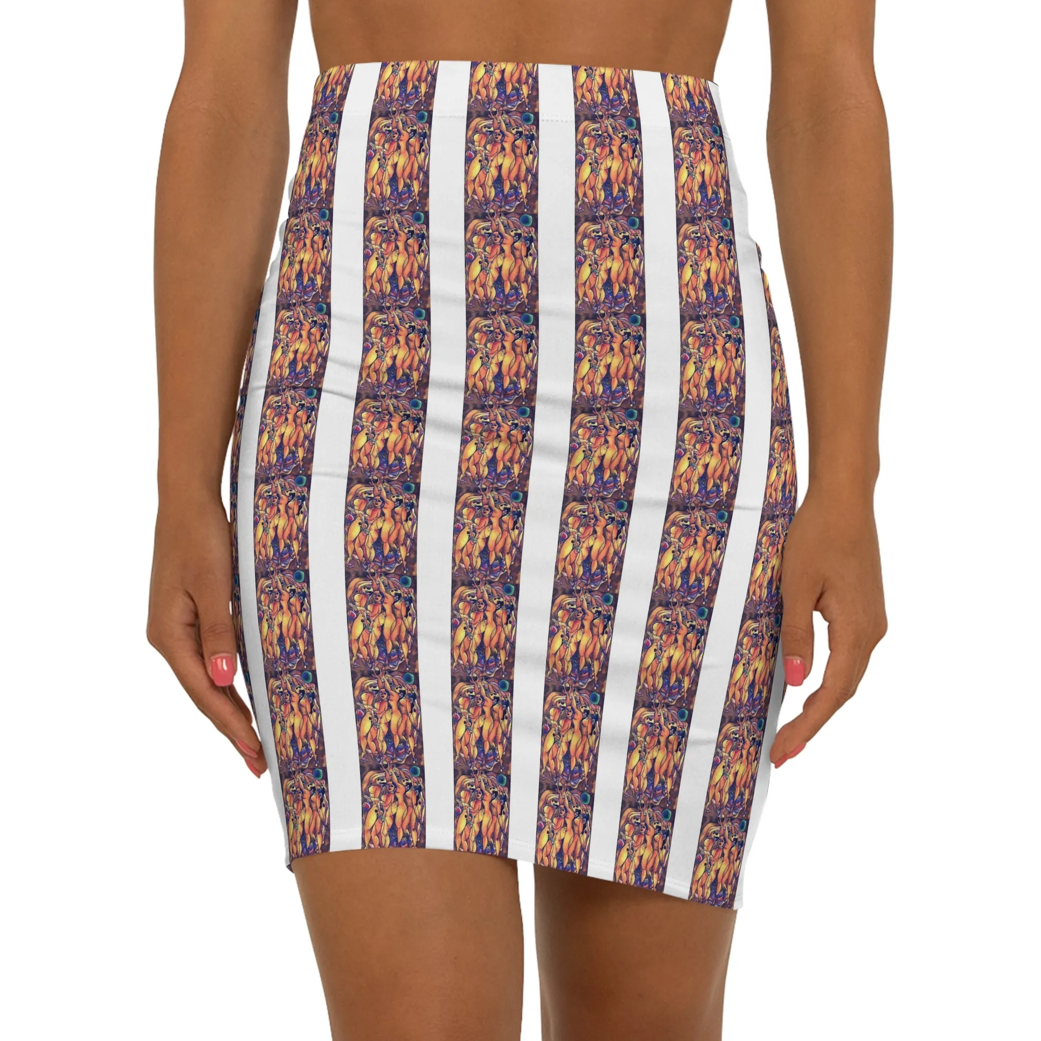 Fire Dance, Women's Mid-Waist Pencil Skirt (AOP)