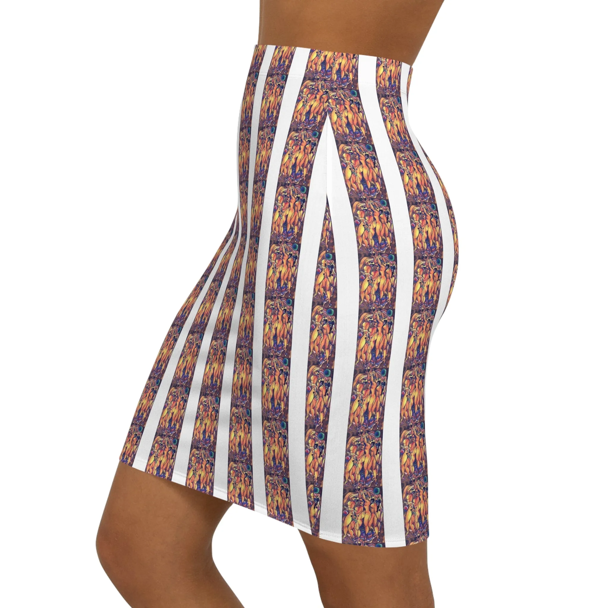 Fire Dance, Women's Mid-Waist Pencil Skirt (AOP)