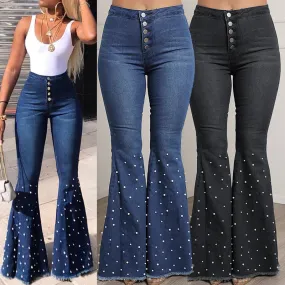 Flare Stretch  High Waist plit Dotted Pants
