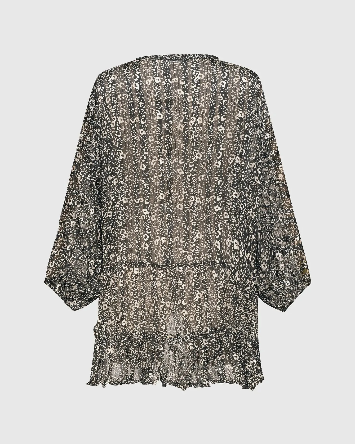 Floral Tiered Crinkle Blouse, Ivory/black