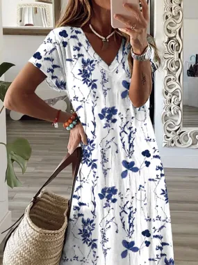 Flytonn-Black Friday Sale - Women's Shift Dress Short Maxi Dress Short Sleeve Floral Print Summer Fall V Neck Casual Geometric Printed Dress