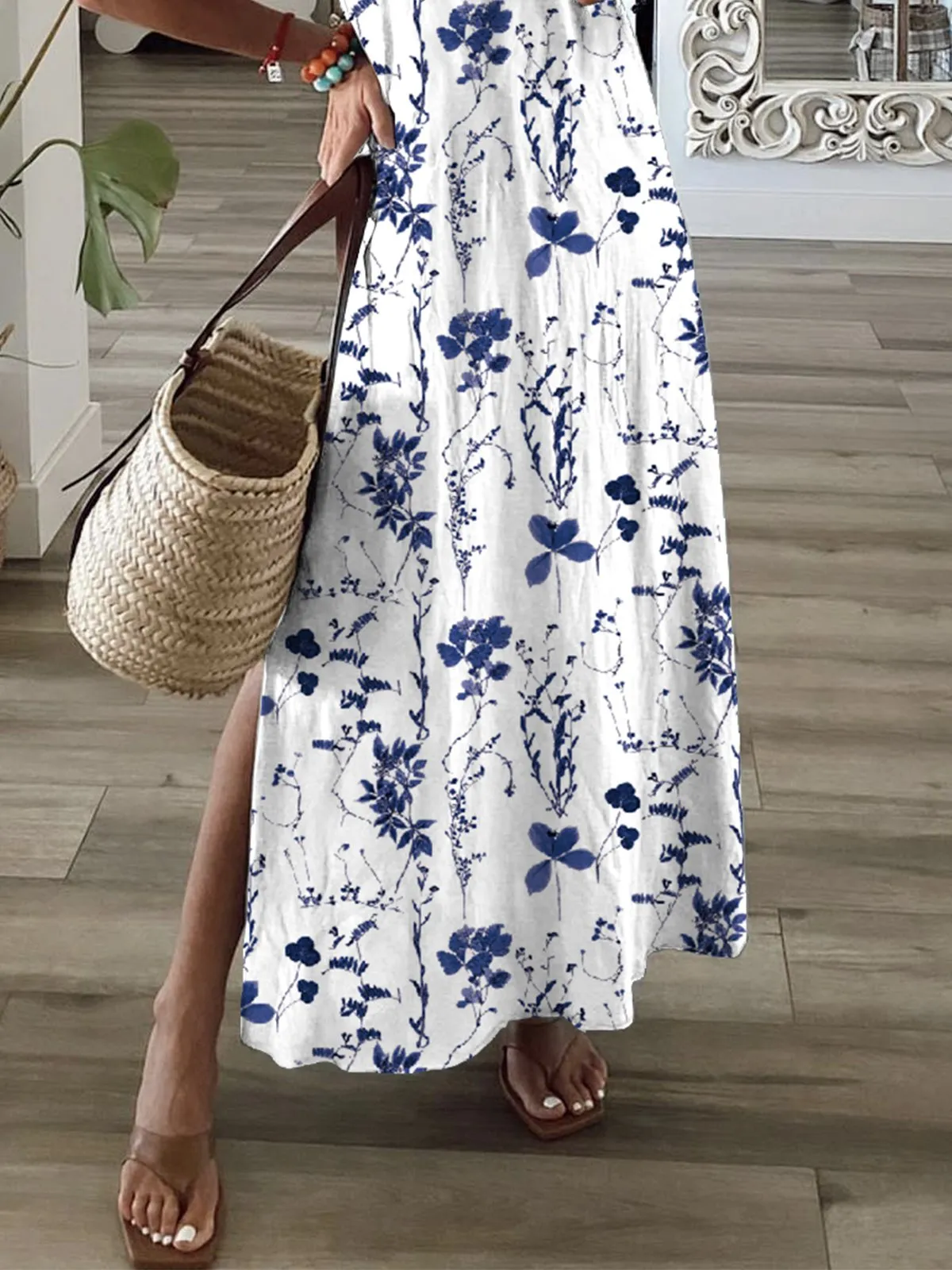 Flytonn-Black Friday Sale - Women's Shift Dress Short Maxi Dress Short Sleeve Floral Print Summer Fall V Neck Casual Geometric Printed Dress