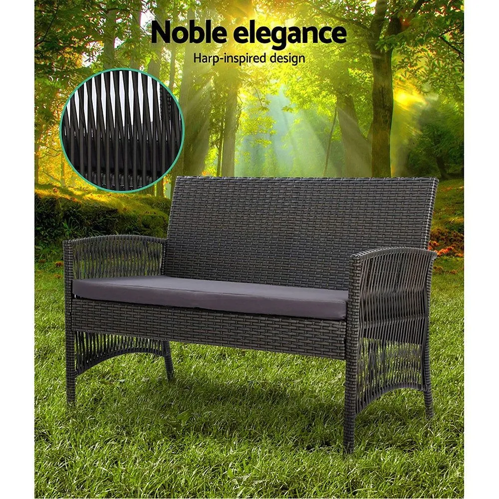 Gardeon Four Piece Outdoor Furniture Lounge Setting Wicker Dining Set Grey