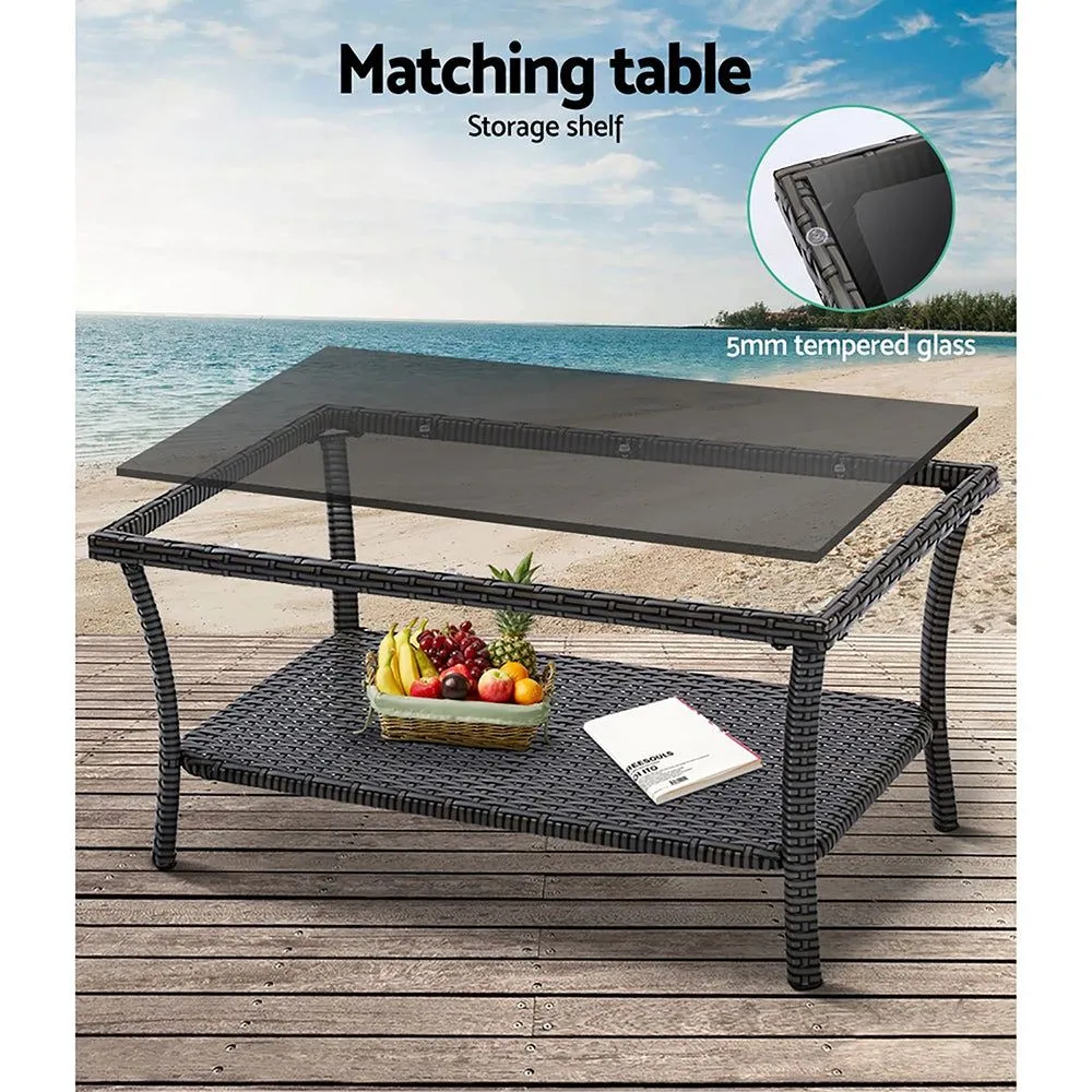 Gardeon Four Piece Outdoor Furniture Lounge Setting Wicker Dining Set Grey