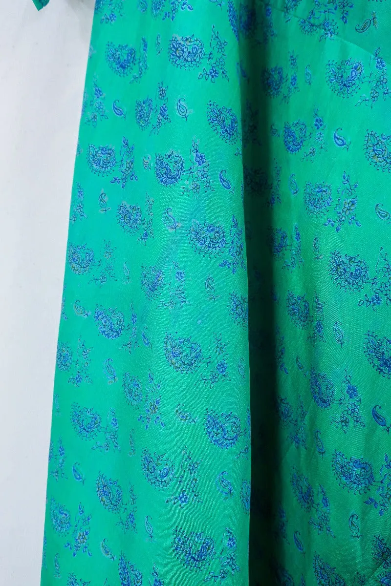 Goddess Dress - Midnight Lavender & Green Peacocks - Indian Pure Silk Sari - Free Size
