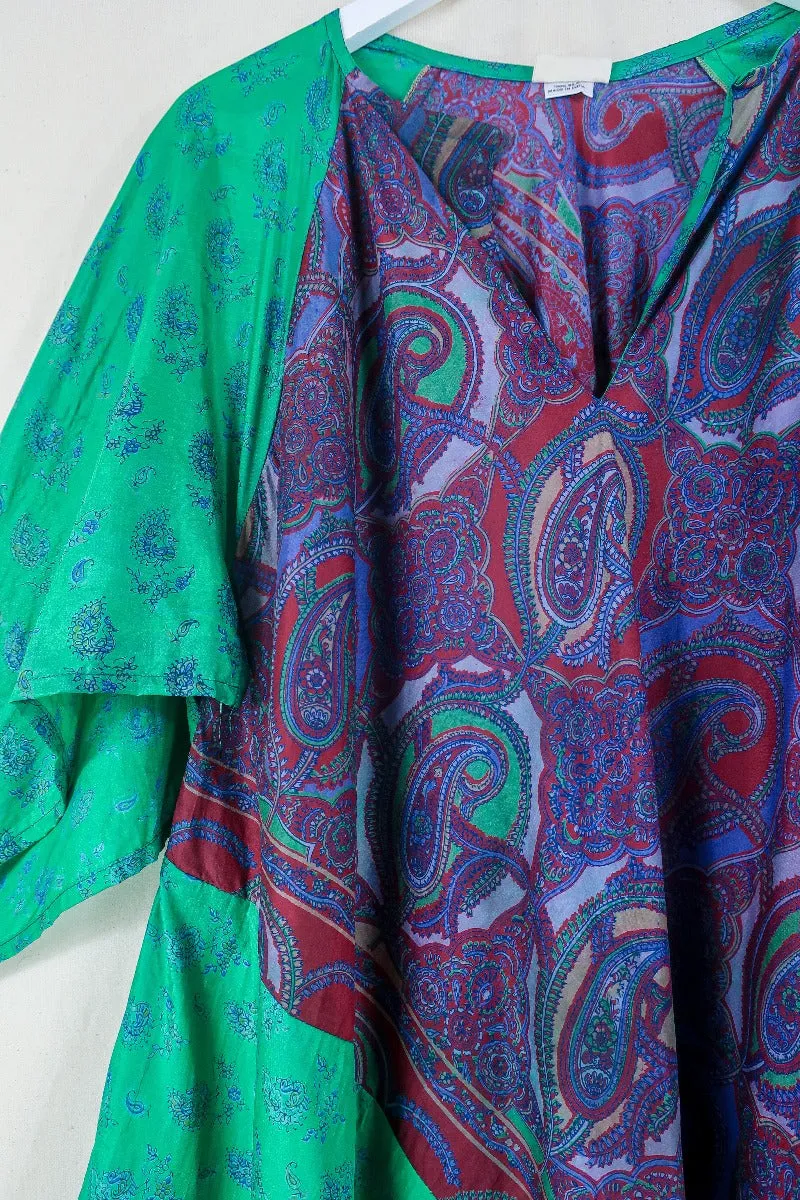 Goddess Dress - Midnight Lavender & Green Peacocks - Indian Pure Silk Sari - Free Size