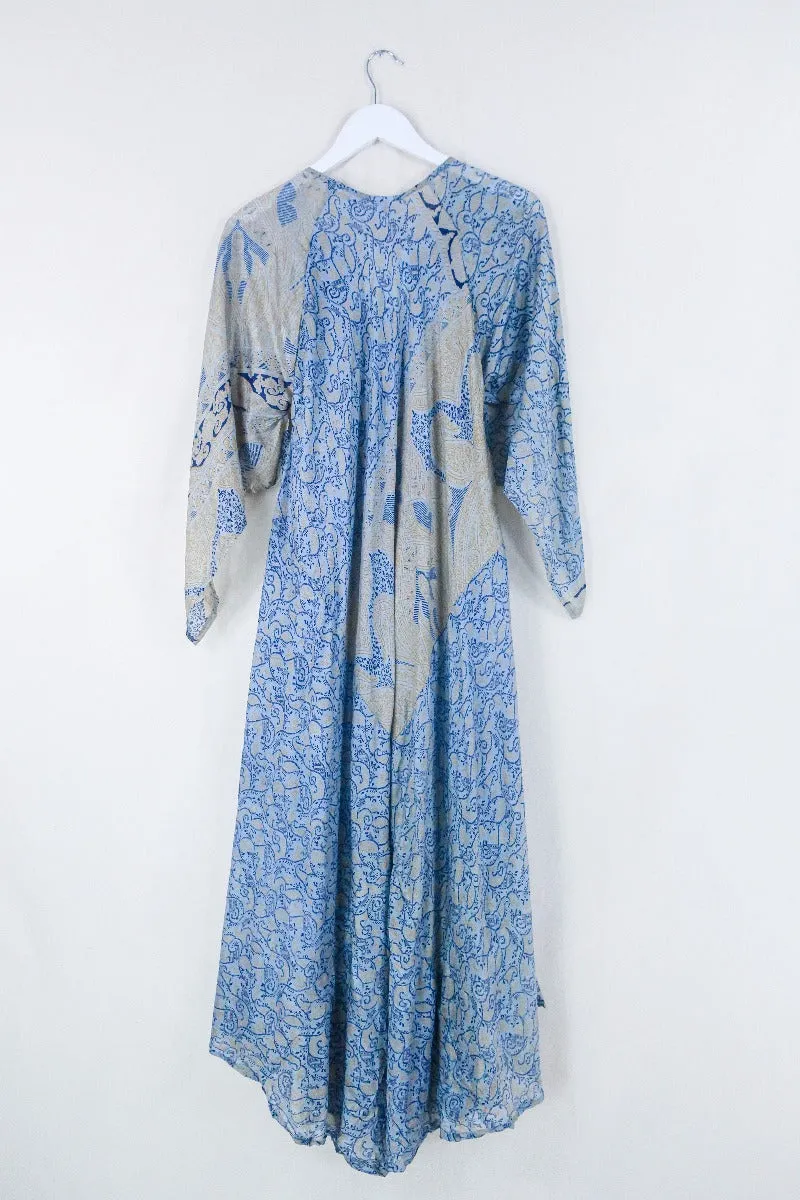 Goddess Dress - Pale Sky Blue & Yellow Paisley - Indian Pure Silk Sari - Free Size