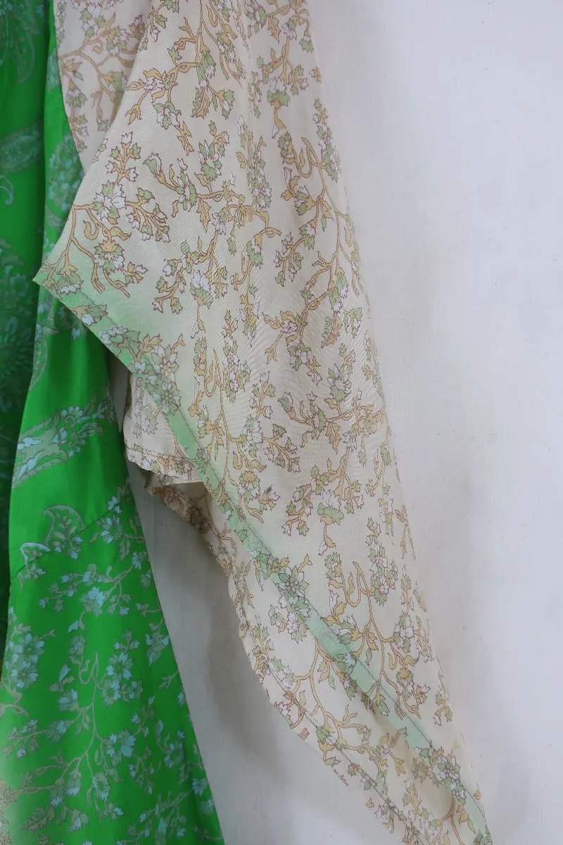 Goddess Dress - Parakeet and Taupe Cornucopia  - Indian Pure Silk Sari - Free Size