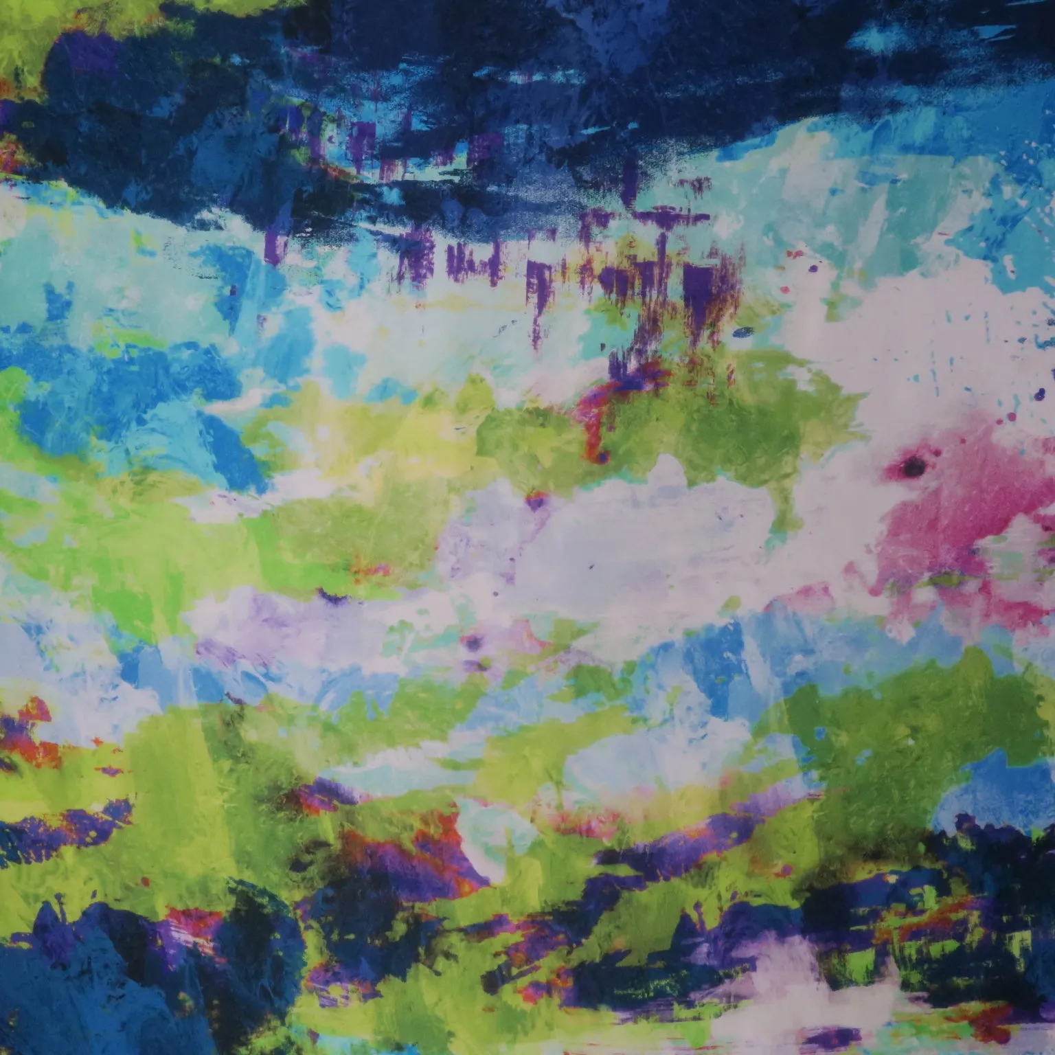 Green Blue and Teal Paint Splatters Printed Silk Charmeuse Fabric