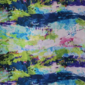 Green Blue and Teal Paint Splatters Printed Silk Charmeuse Fabric