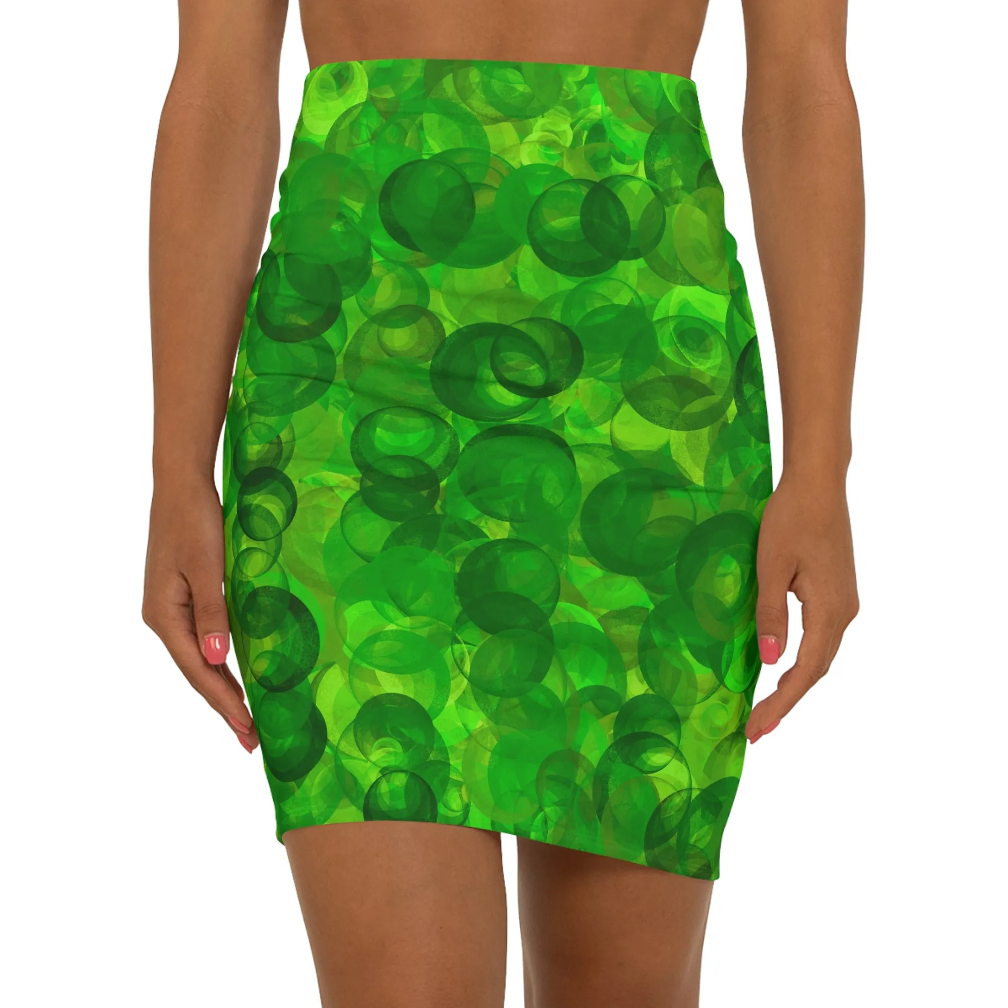 Green Bubbles, Women's Mid-Waist Pencil Skirt (AOP)