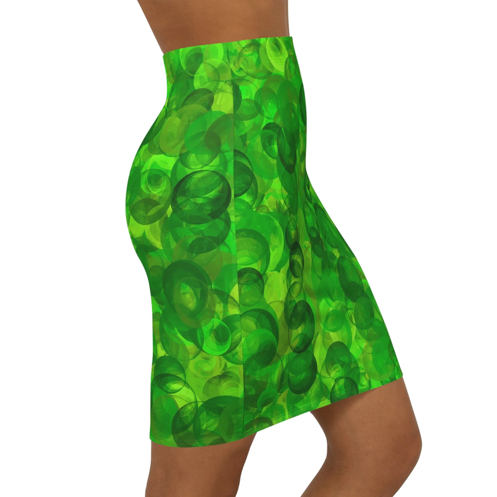 Green Bubbles, Women's Mid-Waist Pencil Skirt (AOP)