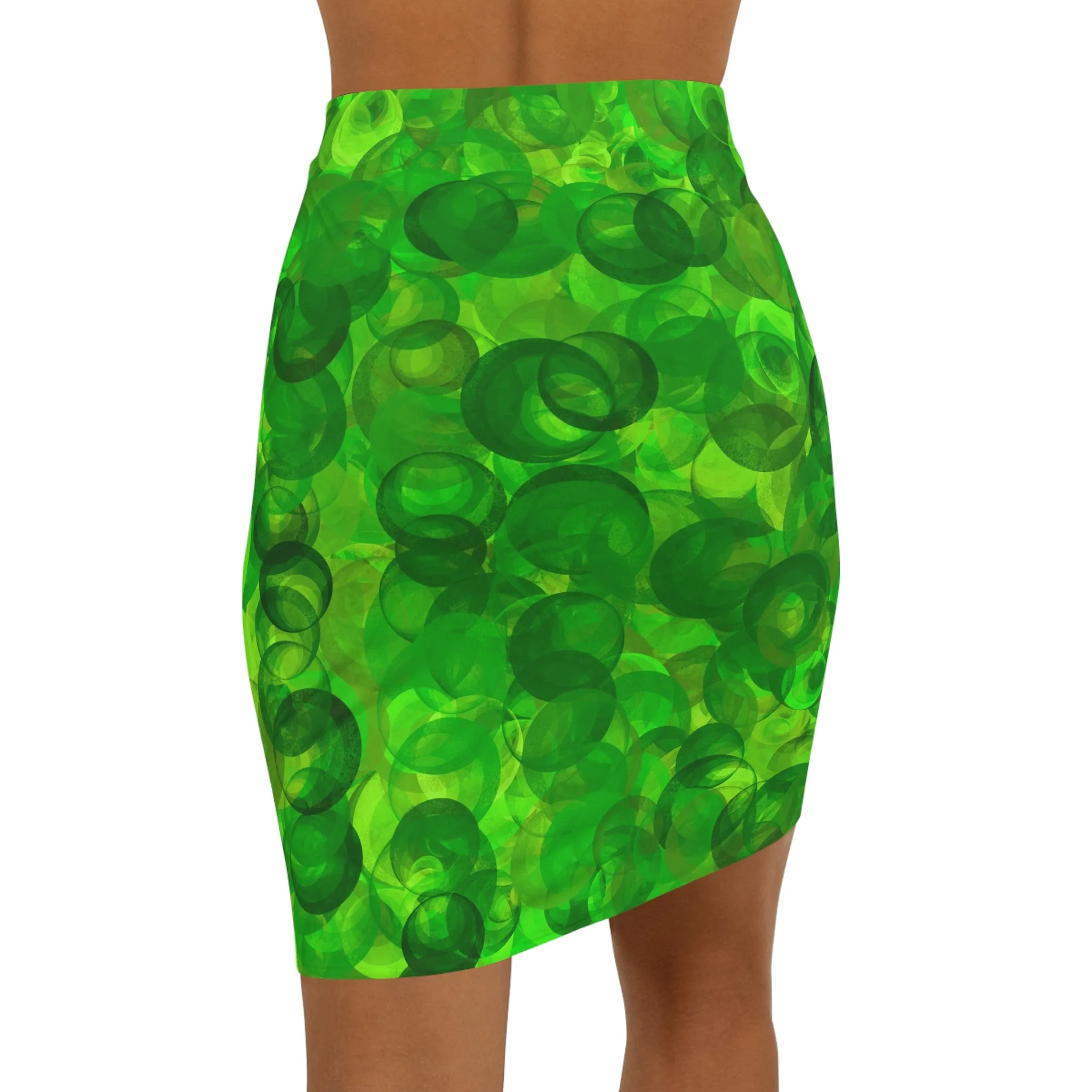 Green Bubbles, Women's Mid-Waist Pencil Skirt (AOP)