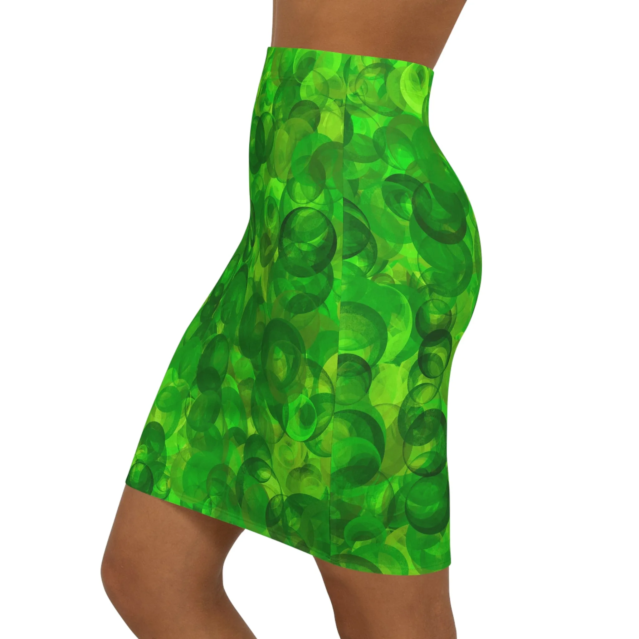 Green Bubbles, Women's Mid-Waist Pencil Skirt (AOP)