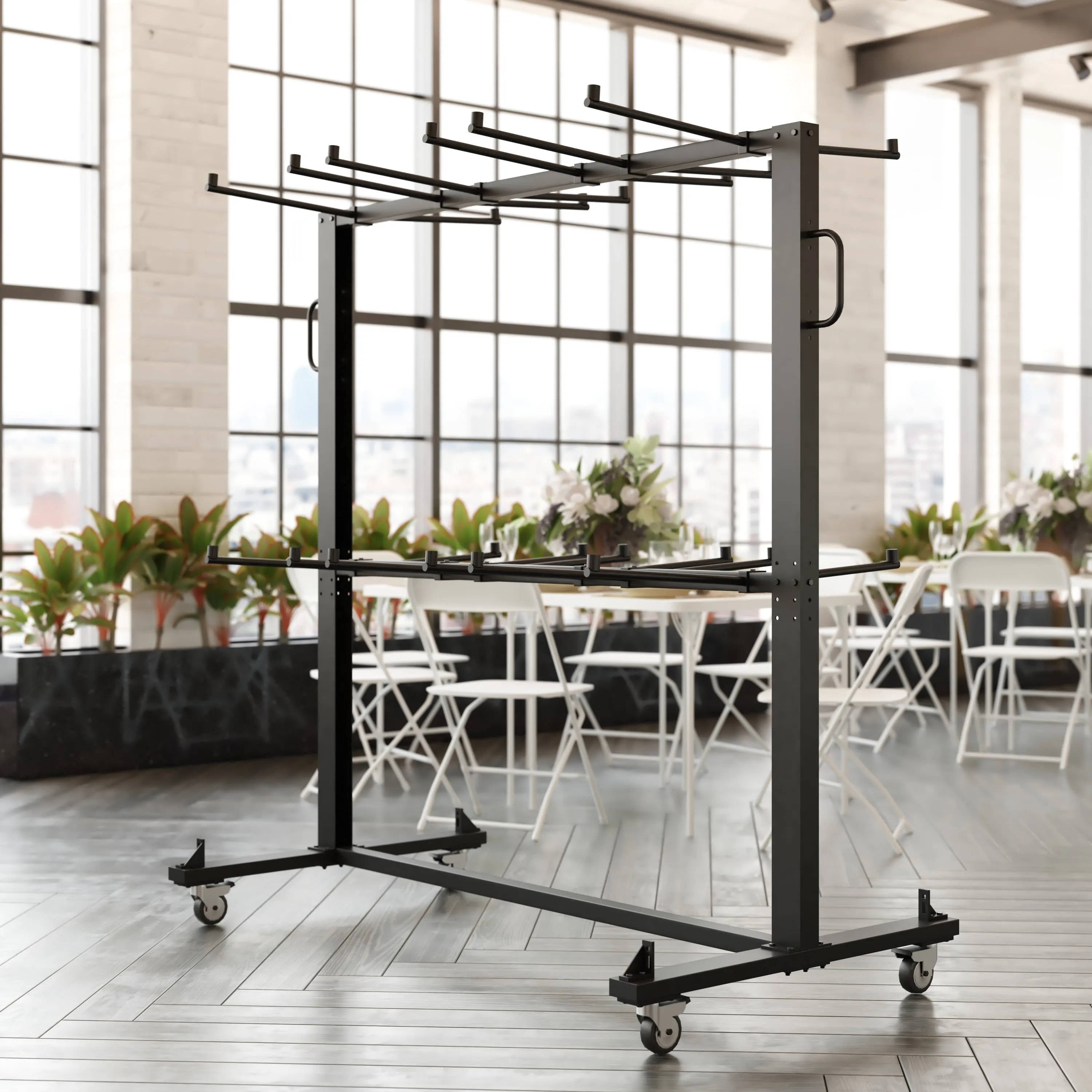 Hawkins Heavy Duty Folding Table and Chairs Mobile Cart-Locking Wheels, Outdoor Cover, 84 Folding Chairs or 42 Chairs and 12 Tables Capacity