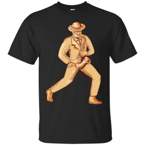 Jazz Player Playing Saxophone Etching T-Shirt