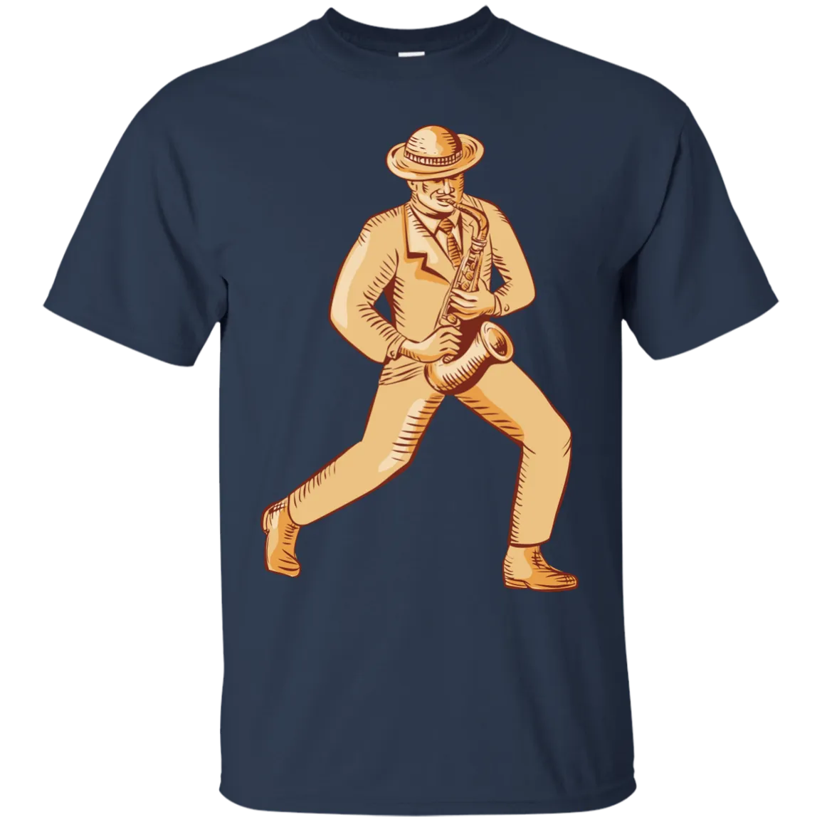 Jazz Player Playing Saxophone Etching T-Shirt