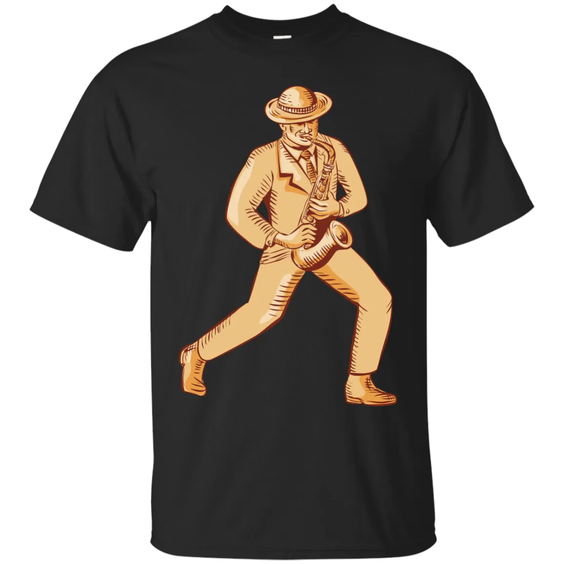 Jazz Player Playing Saxophone Etching T-Shirt