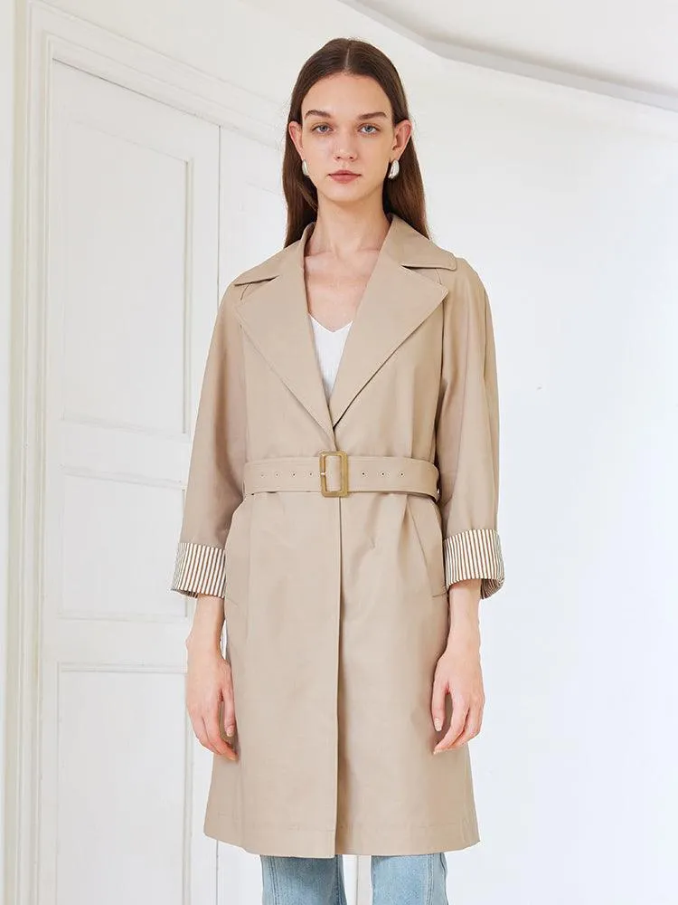Khaki Striped inside Trench Coat With Belt