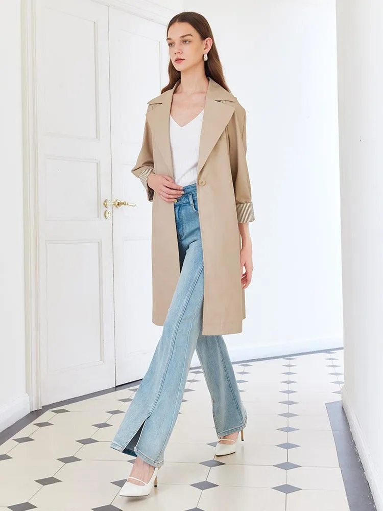 Khaki Striped inside Trench Coat With Belt