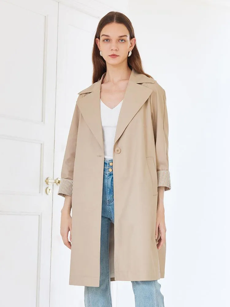 Khaki Striped inside Trench Coat With Belt